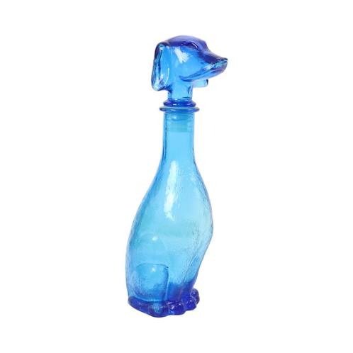 Grote Vintage Karaf Teckel Dashond Blauw Glas Empoli Italy 3, Antiek en Kunst, Antiek | Glas en Kristal, Ophalen of Verzenden