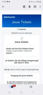E ticket voor bouke en the elvis matters band,19 april ziggo, Tickets en Kaartjes, April