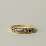 vintage 9 karaat gouden 'DEAREST' ring edelstenen diamant, Verzenden, Zo goed als nieuw, 17 tot 18, Dame
