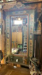 Oude groene spiegel met plankje - 140x66 cm, Ophalen, Gebruikt, 100 tot 150 cm, Nvt