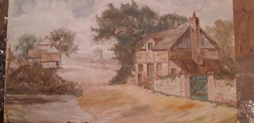 te koop apart Frans schilderij van boeren hoeve's, Antiek en Kunst, Kunst | Schilderijen | Klassiek, Ophalen of Verzenden