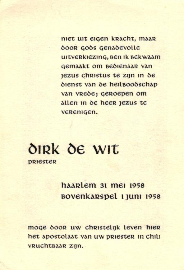 Wit de Dirk Haarlem 1958 Bovenkarspel, Verzamelen, Bidprentjes en Rouwkaarten, Ophalen of Verzenden