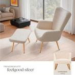 Oorfauteuil met Hocker-Scandinavische Teddy Bouclé Fauteuil, Huis en Inrichting, Fauteuils, Ophalen, Gebruikt, Minder dan 75 cm
