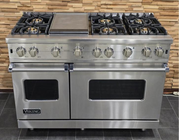 🔥Luxe Fornuis Viking 120cm RVS 2 GASOVENS teppanyaki 6 pit, Witgoed en Apparatuur, Fornuizen, Zo goed als nieuw, Vrijstaand, Gas