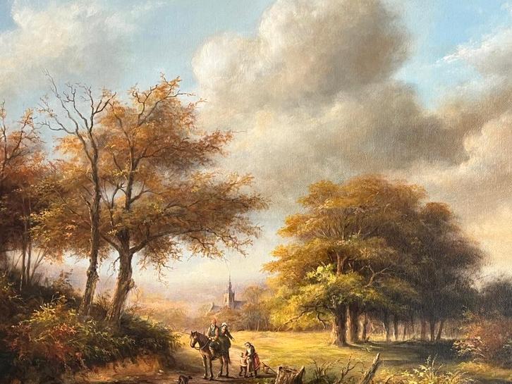 Thomas Heesakkers, reizigers in een romantisch landschap, Antiek en Kunst, Kunst | Schilderijen | Klassiek, Ophalen