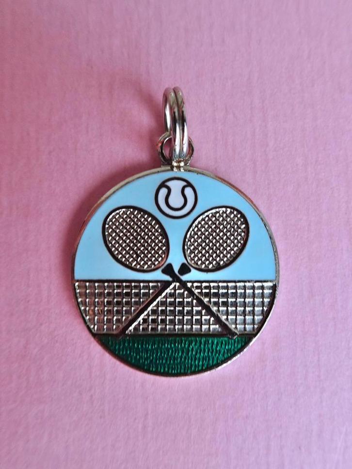 jwg Vintage 60s 70s tennis emaille ketting hanger zilver klr, Sieraden, Tassen en Uiterlijk, Antieke sieraden, Hanger, Overige materialen