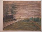 Pastel Landschap met boerderij, Ophalen of Verzenden