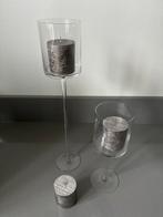 2 glazen windlichten / kandelaars Art of Living., Huis en Inrichting, Ophalen, Overige materialen, Overige kleuren, 25 tot 50 cm