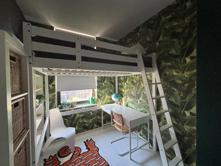 Ikea STORA Hoogslaper 140/200cm zgan met matras, Huis en Inrichting, Slaapkamer | Stapelbedden en Hoogslapers, Zo goed als nieuw