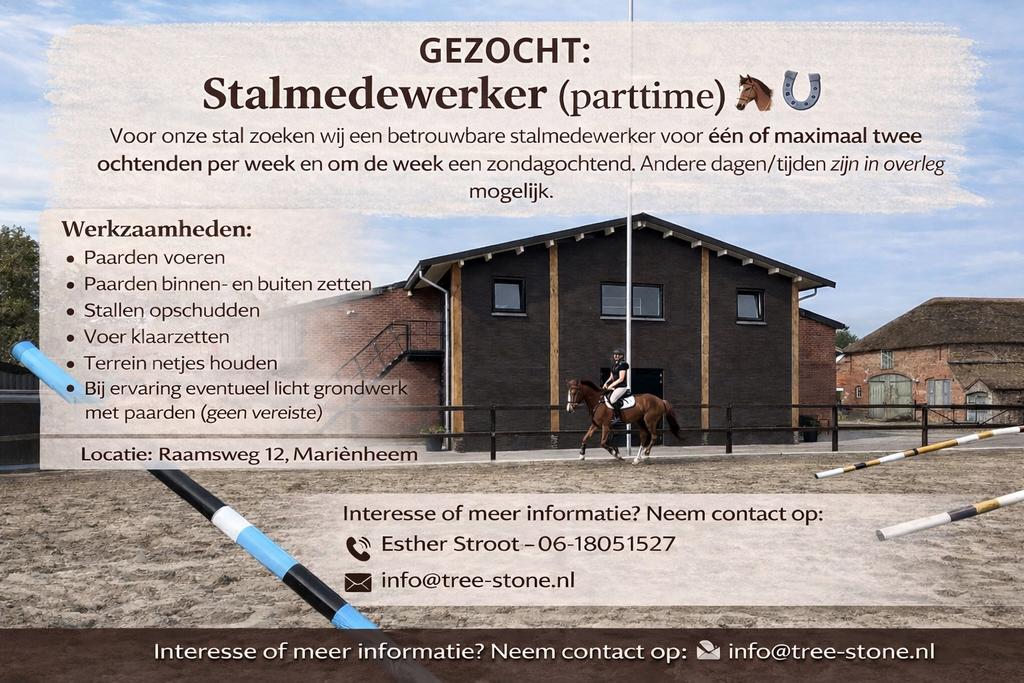 Stalmedewerker gezocht, Starter, Overige vormen, Overige uren, Overige niveaus