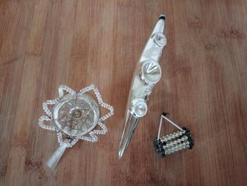 Set van 3 oude kerstversieringen zilverglas  beschikbaar voor biedingen