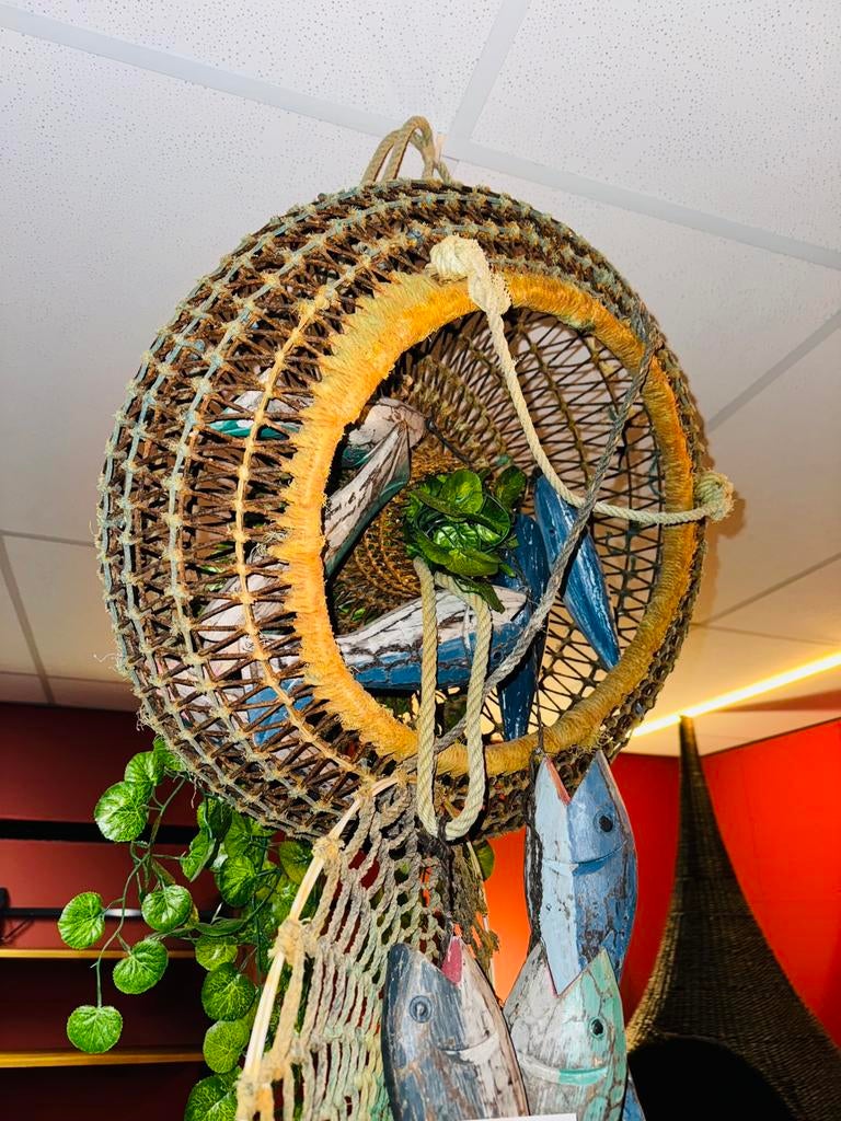 Frans kreeften fuik inclusief houten vissen en nepplant, Ophalen