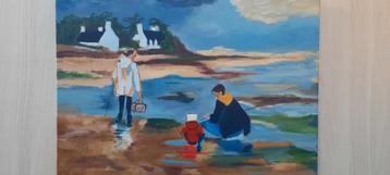 Impressionisme stranddag acryl  lia van langen beschikbaar voor biedingen