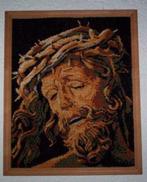 1 geborduurde jezus christus doornenkroon 32,5 / 26,5 cm, Antiek en Kunst, Antiek | Religie, Ophalen