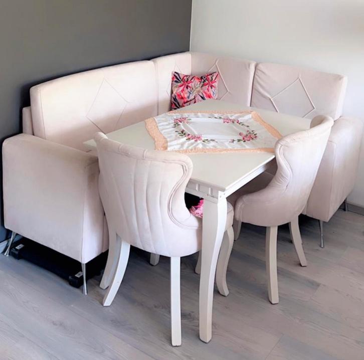 Complete zithoek met tafel, bank en stoelen-1,80x1,50x0,65 m, Huis en Inrichting, Banken | Complete zithoeken, Zo goed als nieuw