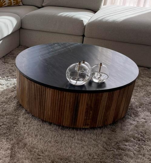 Salontafel rond model spectre travertine blad, Huis en Inrichting, Tafels | Salontafels, Zo goed als nieuw, Minder dan 50 cm, 50 tot 100 cm