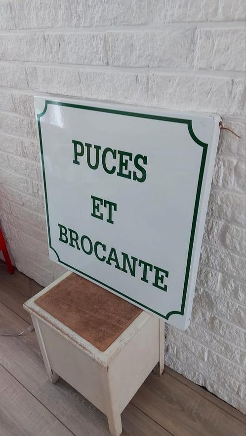 Origineel emaille bord Puces et Brocante uit Frankrijk, Antiek en Kunst, Antiek | Emaille, Ophalen of Verzenden