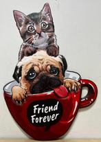 Friend forever hond kat reclamebord van metaal relief deco