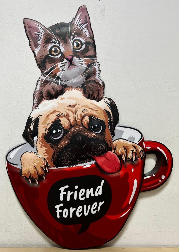 Friend forever hond kat reclamebord van metaal relief deco, Huis en Inrichting, Woonaccessoires | Wanddecoraties, Nieuw, Verzenden
