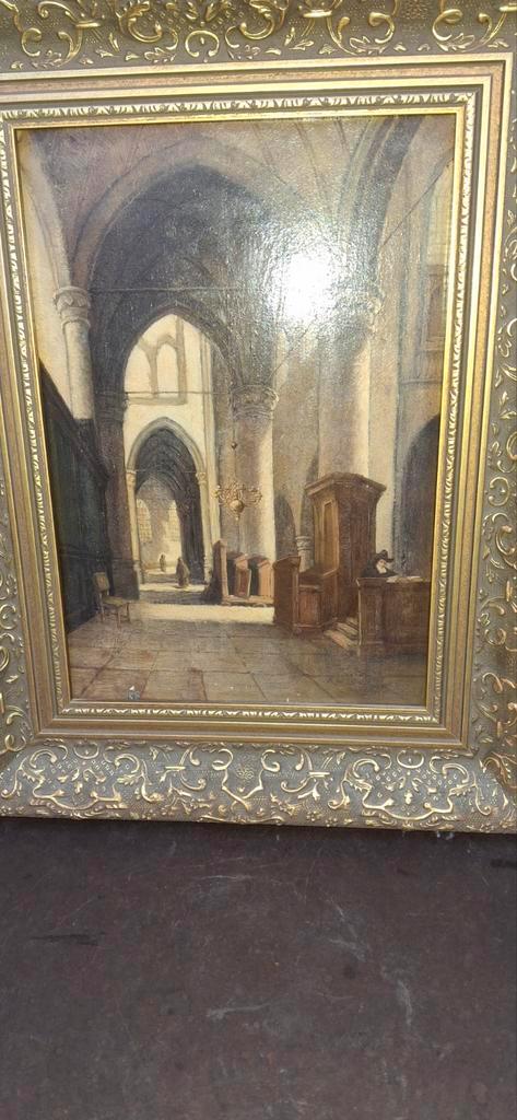 Kerkinterieur, Tetar van Eleven, Antiek en Kunst, Kunst | Schilderijen | Klassiek, Ophalen of Verzenden