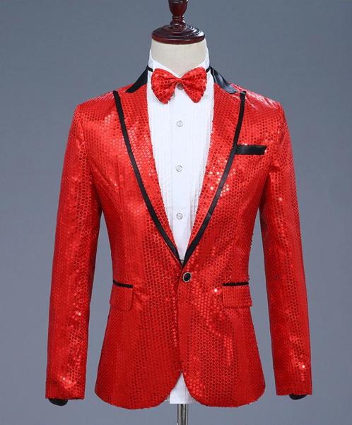 Heren rood paillet glitter colbert mannen rode blazer jasje, Kleding | Heren, Kostuums en Colberts, Nieuw, Rood, Verzenden