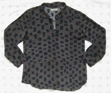 Humanoid blouse, zijde, bruin, taupe met zwart, L, 40 beschikbaar voor biedingen