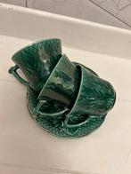 Gien majolica zeer oude kop en schotels vert3x, Ophalen, Gebruikt, Porselein, Kop en/of schotel