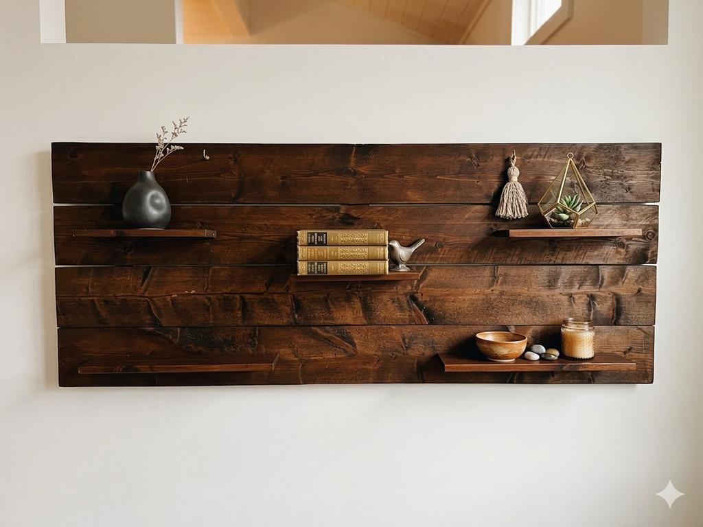 Uniek rustiek wandpaneel met schapjes - hout, Huis en Inrichting, Woonaccessoires | Wandplanken en Boekenplanken, Zo goed als nieuw