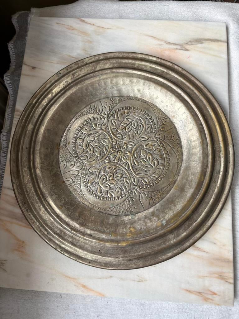 Oud zilver dienblad bord lifestyle, Ophalen of Verzenden, Gebruikt, Rond, Metaal