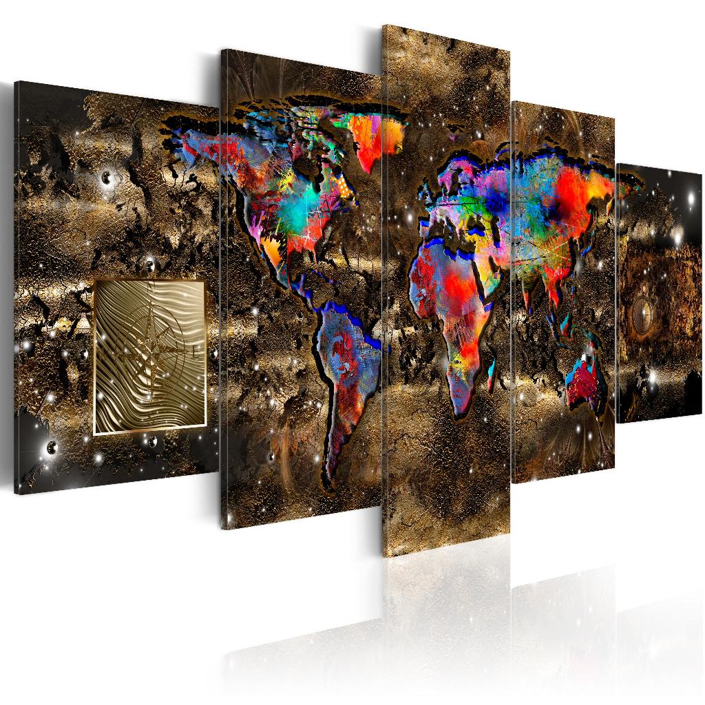 798 Wereldkaart Colors 5 Luik Canvas Schilderij 200x100cm, Ophalen of Verzenden