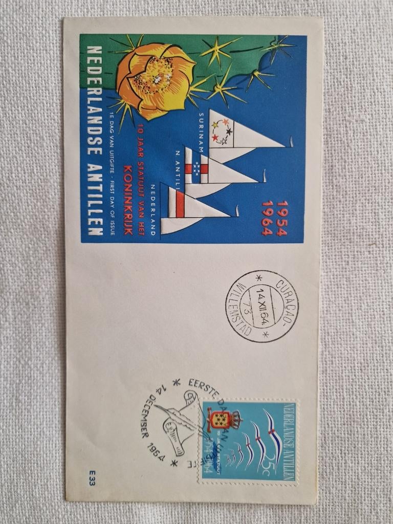 FDC 1964 - 10 jaar Statuut Koninkrijk derNederlanden FDC E33, Postzegels en Munten, Postzegels | Eerstedagenveloppen, Ophalen of Verzenden