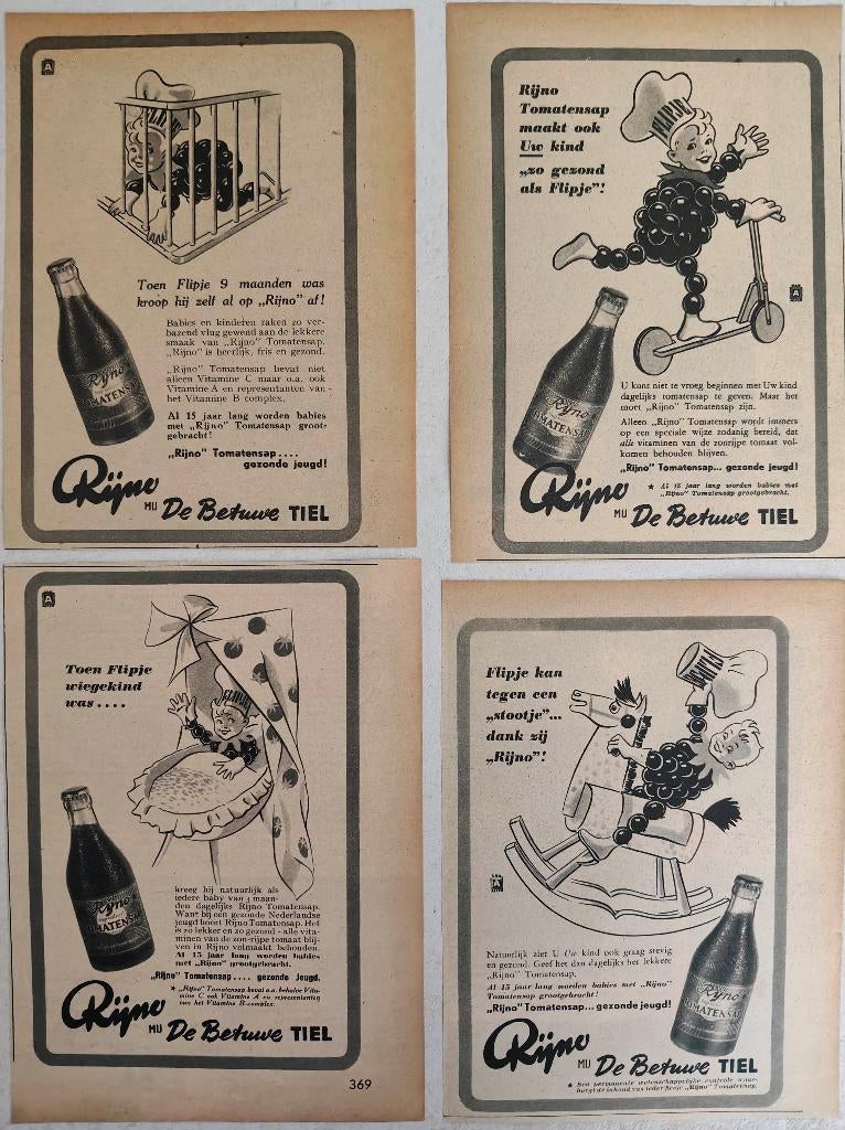 Flipje Tiel 11 oude advertenties uit 1950 tot 1961, Verzamelen, Merken en Reclamevoorwerpen, Ophalen of Verzenden, Gebruikt, Overige typen