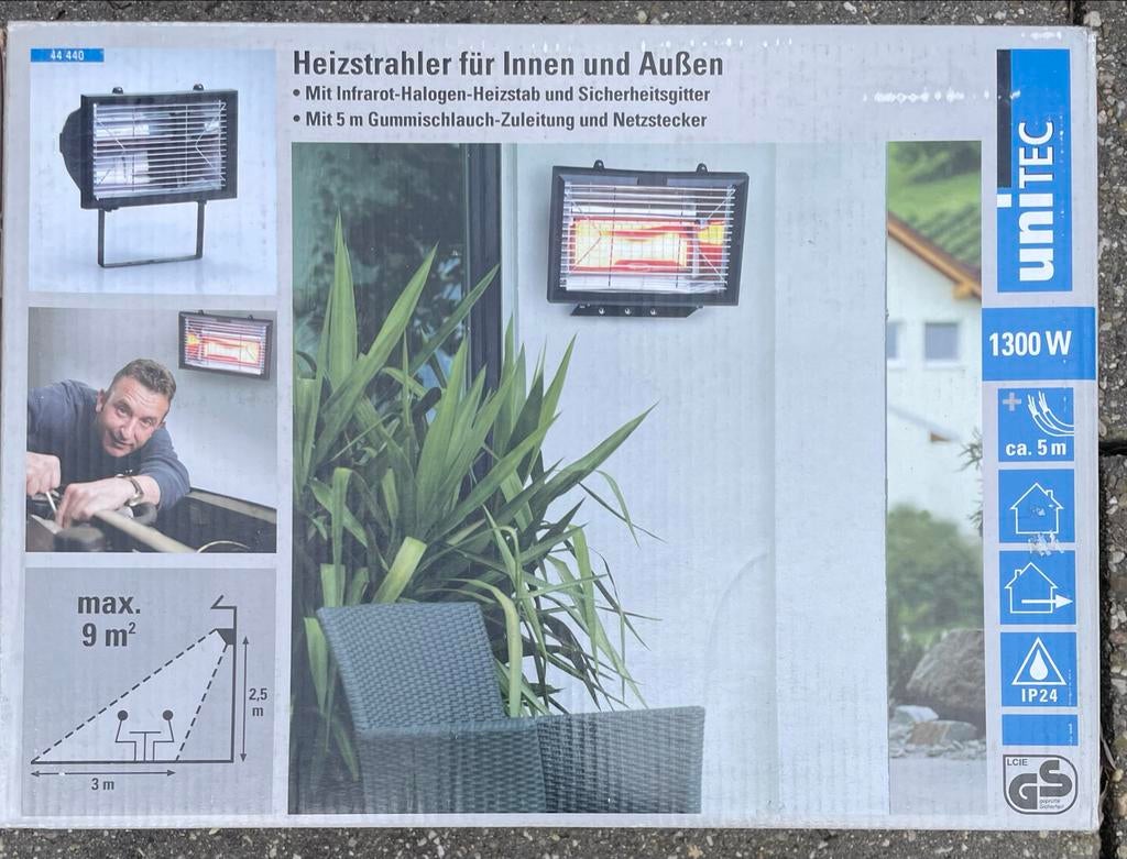 UNITEC Infrarood Heizstrahler 1300W terrasverwarming, Tuin en Terras, Terrasverwarmers, Elektrisch, Nieuw, Ophalen of Verzenden