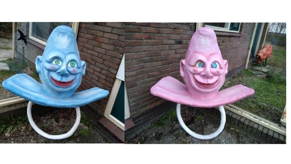 Decoratieve Hoofden / Praalwagen Pop. 2 stuks, Tuin en Terras, Tuinbeelden, Ophalen, Zo goed als nieuw, Kunststof, Tuinkabouter