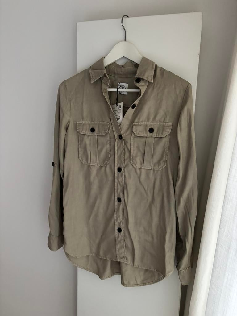 Zara khaki overhemd, denim olijf groene blouse,maat S/M, Ophalen of Verzenden, Nieuw, Maat 36 (S), Groen