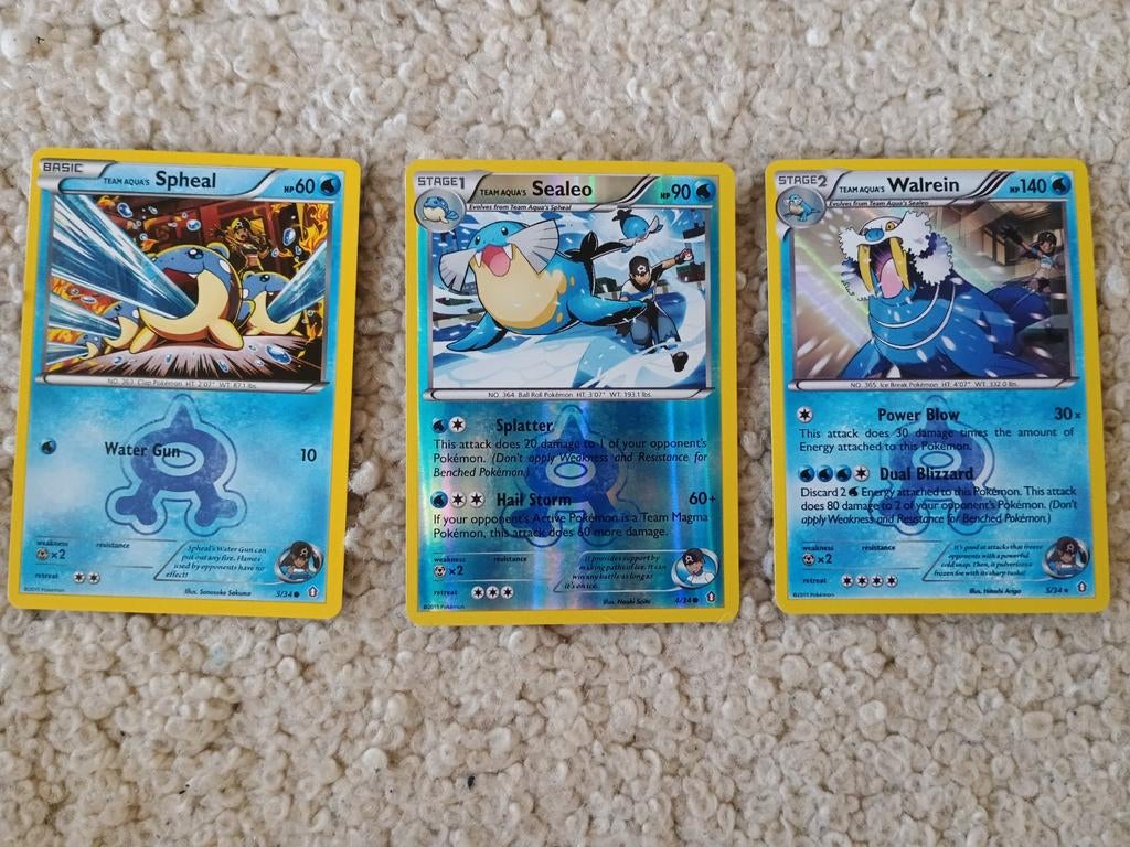 Team aqua's spheal, sealeo rev holo en walrein holo, Ophalen of Verzenden, Zo goed als nieuw, Meerdere kaarten, Foil