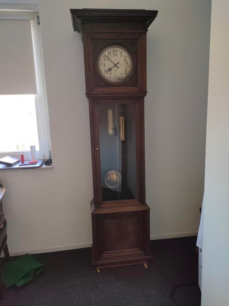 Antieke staande klok met slinger en gewichten, Antiek en Kunst, Antiek | Klokken, Ophalen of Verzenden