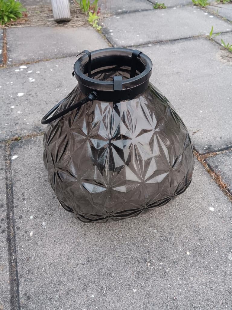 Glazen Windlicht met Hangende Kaarshouder - 26x26cm, Ophalen, Overige materialen, Gebruikt, 25 tot 50 cm