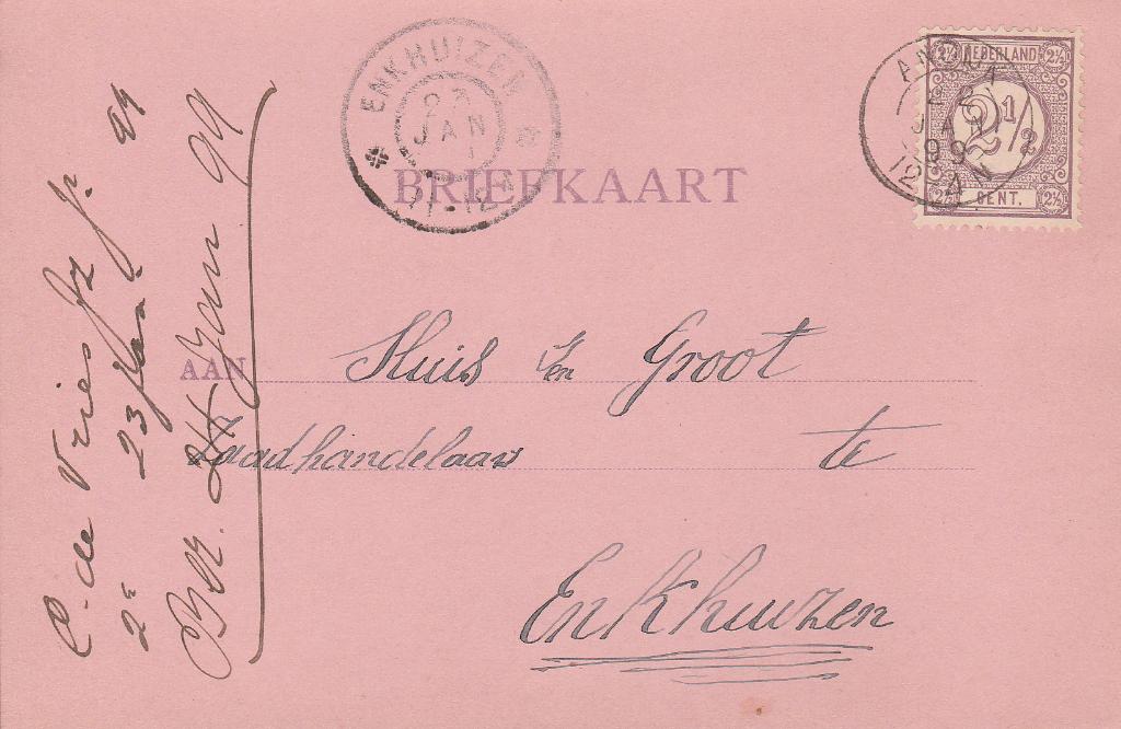 ANDIJK 1899 C de VRIES bestelt zaaizaad spinazie, Ophalen of Verzenden, Voor 1920, Gelopen, Noord-Holland