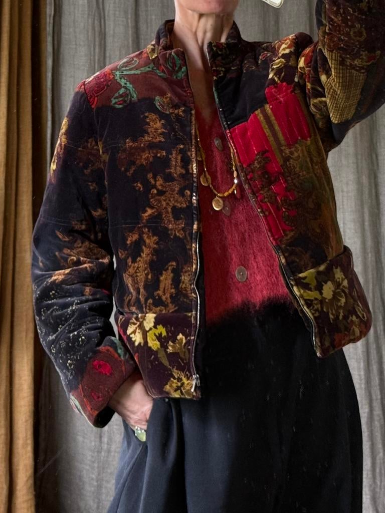 Kenzo jaren 80 uniek jasje vib 38/40 fluweel warme tinten, Kleding | Dames, Ophalen of Verzenden, Zo goed als nieuw, Maat 38/40 (M)