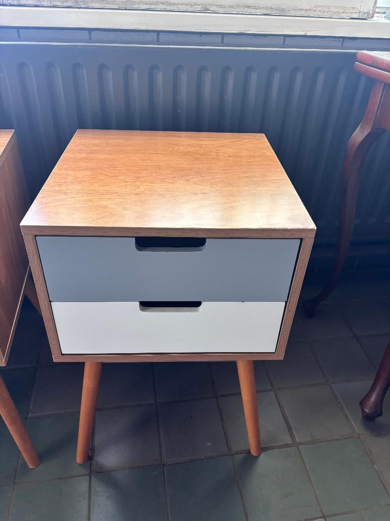 Set Scandinavische Nachtkastjes Eiken-look Wit Grijs Hout, Ophalen, Gebruikt, Minder dan 45 cm, 55 tot 70 cm