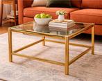 Gouden vintage salontafel met glazen tablet, Ophalen, Gebruikt, 50 tot 100 cm, 50 tot 100 cm