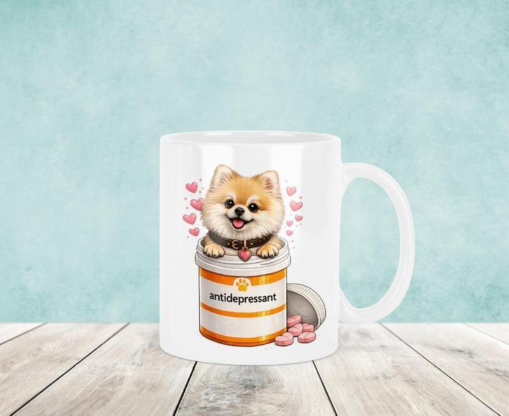 Antidepressiva - Pomeranian Mok, Huis en Inrichting, Keuken | Servies, Nieuw, Kop(pen) en/of Schotel(s), Overige stijlen, Keramiek