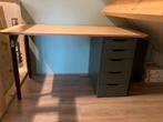 IKEA ANFALLARE tafelblad + ALEX ladeblok + 4 x OLOV poten, Ophalen, In hoogte verstelbaar, Zo goed als nieuw, Bureau