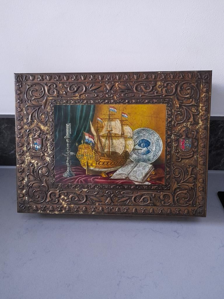 Vintage Verkade Zaandam blik met VOC-schip, Ophalen of Verzenden, Gebruikt, Koek(jes), Verkade
