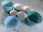Blauw-groene bloempotten, Ophalen, Gebruikt, Schaal, Rond