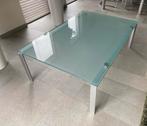 Rolf Benz salontafel met aluminium frame en melkglas., Ophalen, Gebruikt, 100 tot 150 cm, 50 tot 100 cm