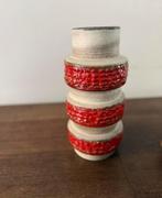 Vintage West-Duitse Fat Lava Vaas - Rood & Wit Keramiek, Ophalen of Verzenden