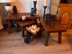 Eikenhoute bijzettafeltjes set van 3, Huis en Inrichting, Tafels | Bijzettafels, Overige materialen, Minder dan 55 cm, Gebruikt