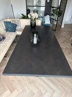 Robuuste donkerbruine visgraat eettafel, 230x100cm, Huis en Inrichting, Ophalen, Gebruikt, 200 cm of meer, 50 tot 100 cm